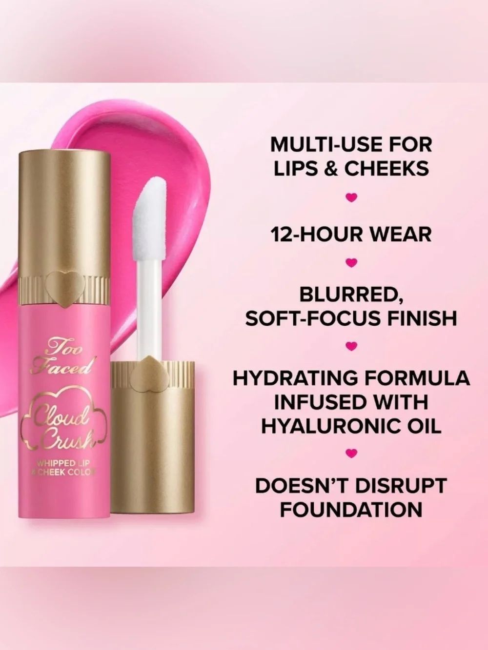 Too Faced Cloud Crush Whipped Lip & Cheek Color Super Candy Clouds Cool Pink